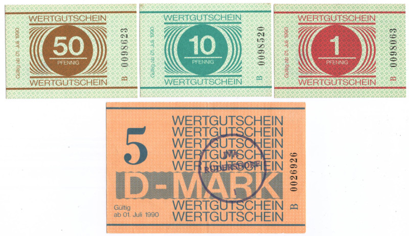 1,10,50 Pfennig mit Stempel JVA-Hohenleuben, 5 DM mit Rundstempel JVA Rüdersdorf...