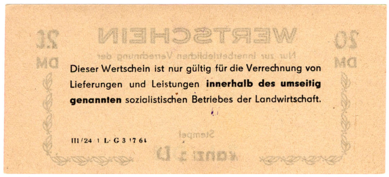 Hof-Salbitz LPG "Ernst Thälmann" 10 DM rückseitig mit spiegelverkehrtem Abklatsc...
