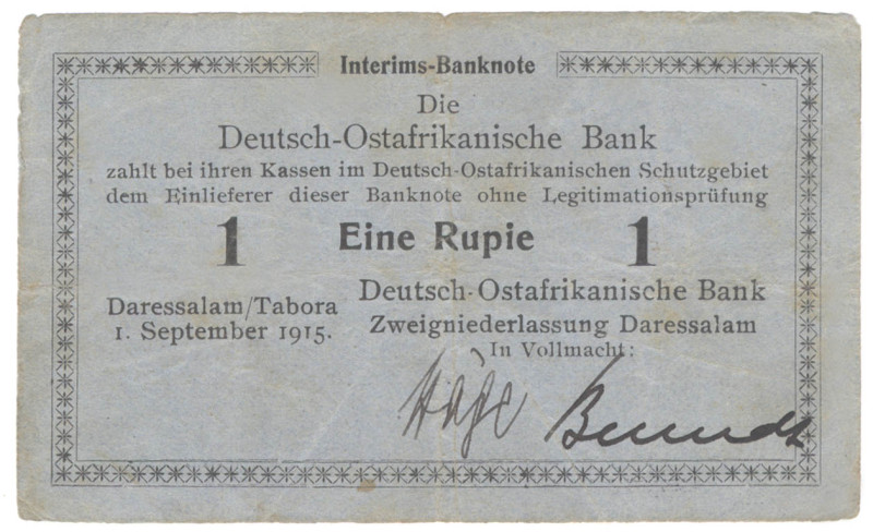 DOA Rupie 1.9.1915 Serie A Handunterschriften Häge und Berendt R.911 DOA-12 GEB