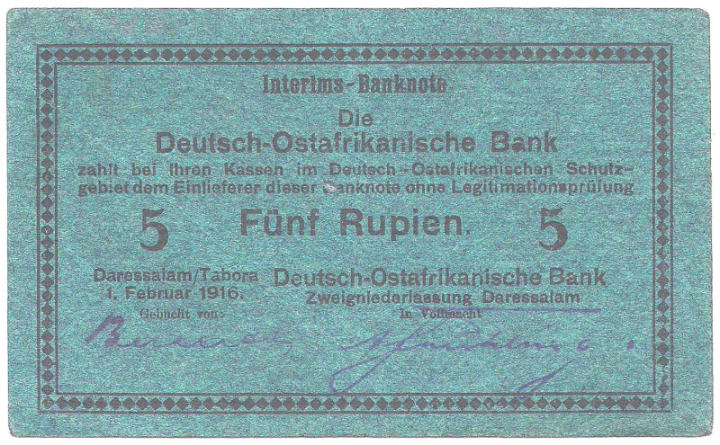 DOA 5 Rupien 1.2.1916 Serie F DOAB in violett R.933e DOA-35e VZL+