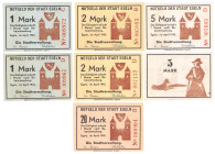 ANHALT und PROVINZ SACHSEN Egeln 7 Scheine der Notausgabe 1945: 1 Mark Serie C und D, 2 Mark B, D, 5 Mark 2xD, 20 Mark B Schöne 241-44 FKF-KFR