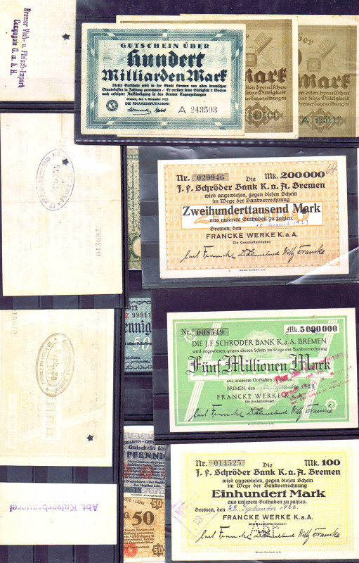 BREMEN 14 Scheine bis 100 Milliarden Mark, dabei 7x Francke Werke mit teils inte...