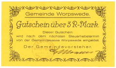 NIEDERSACHSEN Worpswede 3 R-Mark o.D. mit Gemeindestempel und handschriftlicher Unterschrift des Gemeindevorstehers Li.W074 VZL