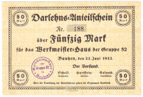 SACHSEN Bautzen Werkmeister-Haus der Gruppe 52 50 Mark 22.Juni 1922 FKF
