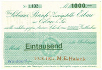SACHSEN Walddorf M.E. Halank 1000 Mark 20.20.1922 Kundenscheck der Löbauer Bank Filiale Eibau M.4874 KFR