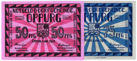 THÜRINGEN Oppurg zwei bisher nicht katalogisierte Fehlfarben: 50 Pfennig altrosa und 75 Pfennig blau zu G/M 1923.2,3 FKF