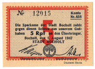 WESTFALEN Bocholt Sparkasse der Stadt 5 Reichspfennig 1.8.1947 Schöne 431c Topp 25 KFR