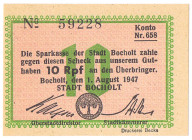 WESTFALEN Bocholt Sparkasse der Stadt 10 Reichspfennig 1.8.1947 mit No Schöne 432c Topp 27 KFR