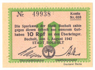 WESTFALEN Bocholt Sparkasse der Stadt 10 Reichspfennig 1.8.1947 mit Nr -so nicht bei Schöne und Topp- KFR