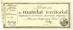 FRANKREICH Mandat Territorial 25 Francs 26. Ventose jahr 4 der Republik (18.3.1796) handschriftliche Unterschrift P.A83b WGB+
