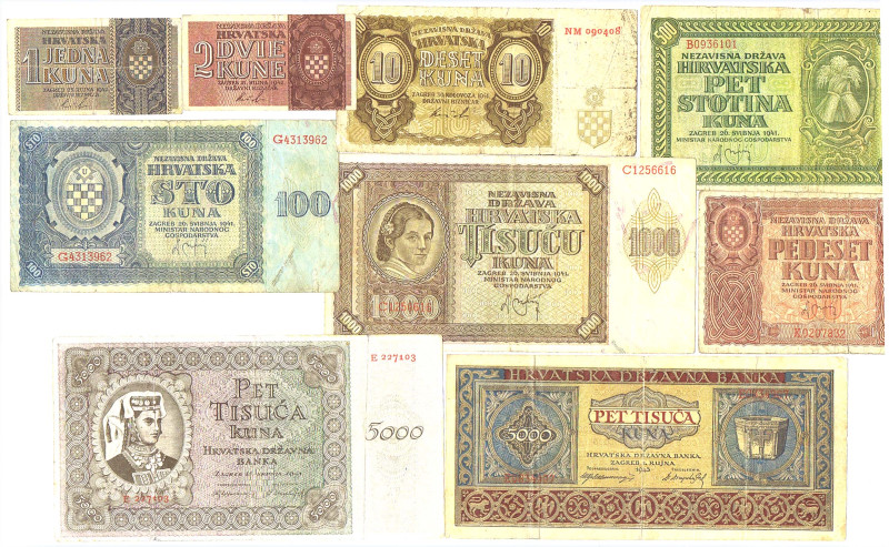KROATIEN 9 verschiedene Scheine 1 bis 2x 500 Kuna meist GEB