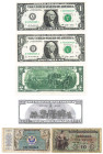 USA 1 Dollar 2009 A Boston KN mit Stern (Ersatznote), 1 Dollar 2009 E Richmond, 2 Dollar 2013 B New York, 100 Dollar 2003 als Kopie Rs. mit vietnamesi...