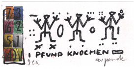 Knochengeldschein Motiv 20 A.R. Penck: Arbeit am Geldbegriff, ea original signiert ar penck mit allen 8 Marken (!) KFR