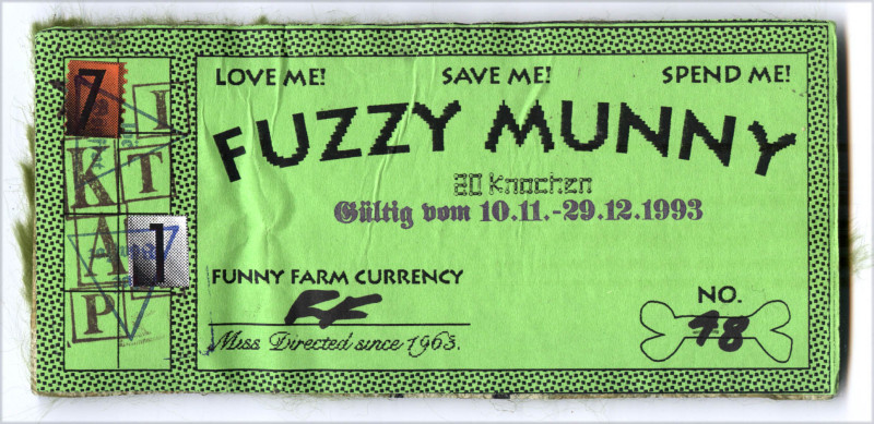 Knochengeldschein Motiv 44 Laura Kikauka: FUZZY MUNNEY, Rs. mit Filz hinterlegt,...