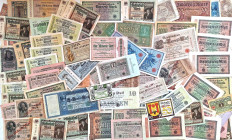 Karton deutsche Geldscheine vielfältig etwa 1898-1975, überwiegend Inflation 1920-23. Dabei auch etwas Notgeld, Reichsbahn u.a. Zusammen über 1000 Sch...