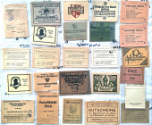 Posten mit 25 verschiedenen Tüten für Serienscheine, dabei auch ein Versandumschlag der Fa. Ball für Notgeld Fürstenberg i.M. 1921. Einige Tüten unvol...