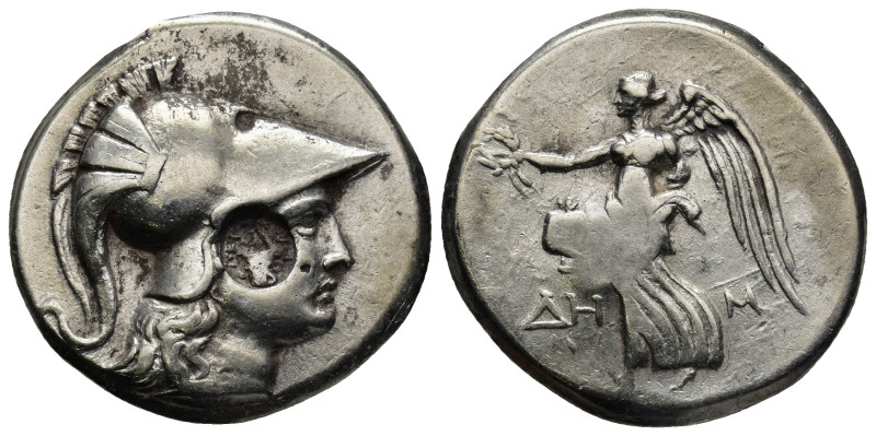 PAMPHYLIA. Side. AR Tetradrachm (Circa 205-100 BC). (16.6 Gr. 29mm.)
 Helmeted h...