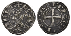 CRUSADERS, Antioch. Bohémond III (1163-1201) AR/BI Denier, Antioch, 1163-1188. + BOAMVИDVS + bust left, wearing Norman helmet decorated with cross pat...