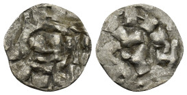 Italy, Lucca. Enrico III, IV or V (1039-1125). AR Denaro Monogram. R/ LVCA. (0.8 Gr. 15mm.)