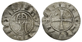 CRUSADERS, Antioch. Bohémond III (1163-1201) AR/BI Denier, Antioch, 1163-1188. + BOAMVИDVS + bust left, wearing Norman helmet decorated with cross pat...