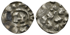 Italy, Lucca. Enrico III, IV or V (1039-1125). AR Denaro Monogram. R/ LVCA. (0.85 Gr. 14mm.)