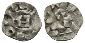 Italy, Lucca. Enrico III, IV or V (1039-1125). AR Denaro Monogram. R/ LVCA. (0.79 Gr. 14mm.)