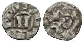 Italy, Lucca. Enrico III, IV or V (1039-1125). AR Denaro Monogram. R/ LVCA. (0.80 Gr. 15mm.)