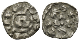 Italy, Lucca. Enrico III, IV or V (1039-1125). AR Denaro Monogram. R/ LVCA. (0.96 Gr. 15mm.)