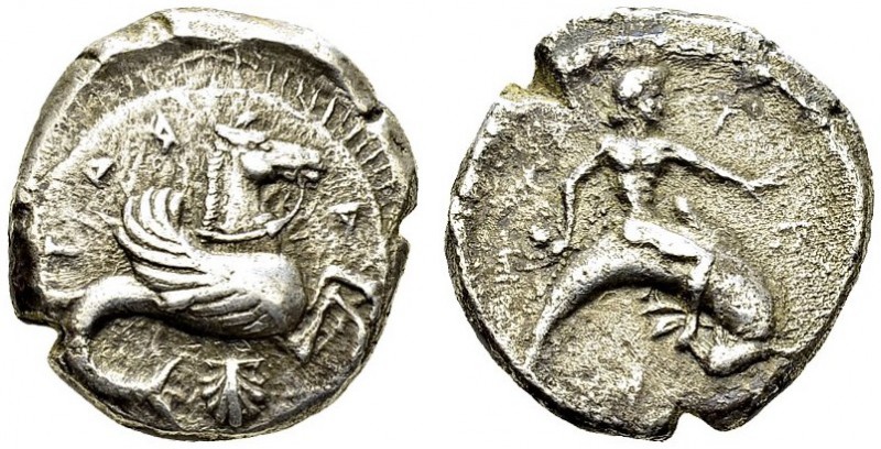 Calabria. Tarentum. Didrachm 510-540 BC. Sear 224 var.; HN Italy 827. AR. 8.01 g...