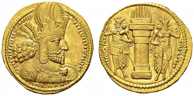 SASSANIAN EMPIRE. Shapur I, 240-272. Dinar 260-272, Ctesiphon. Obv. Crowned bust...