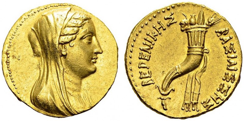 Berenice II, 244-221 BC. Gold octodrachm 244-221 BC, Alexandria. Obv. Veiled hea...