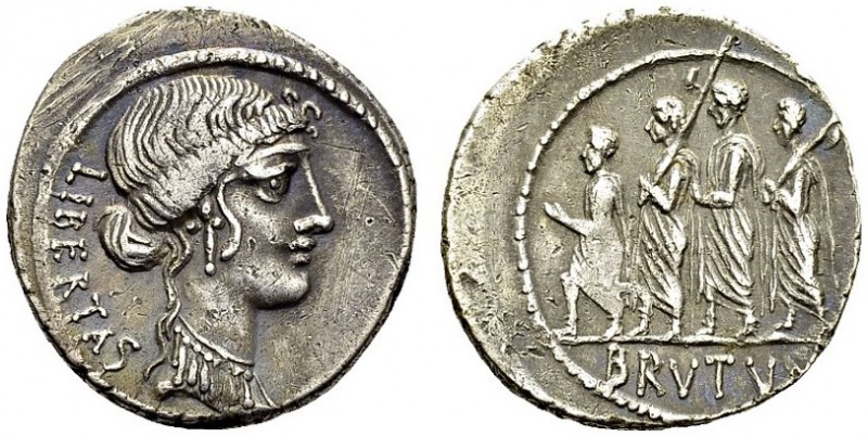 Q. Servilius (M. Junius) Brutus. Denarius 54 BC, Rome. RRC 433/1. AR. 3.76 g. VF...