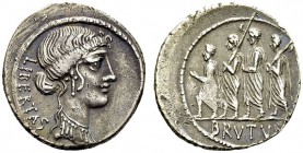 Q. Servilius (M. Junius) Brutus. Denarius 54 BC, Rome. RRC 433/1. AR. 3.76 g. VF+