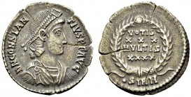 Constantius II, 337-361. Siliqua 351-355, Sirmium. RIC 15. AR. 2.71 g. VF cracked planchet