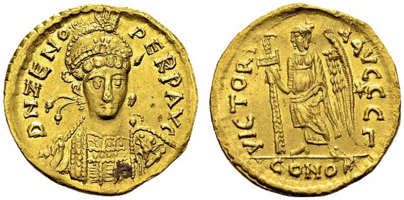 Zeno, 476-491. Solidus 476-491, Constantinopolis, 3rd officina. RIC 910. AU. 4.2...