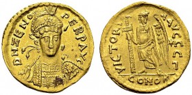 Zeno, 476-491. Solidus 476-491, Constantinopolis, 3rd officina. RIC 910. AU. 4.24 g. XF