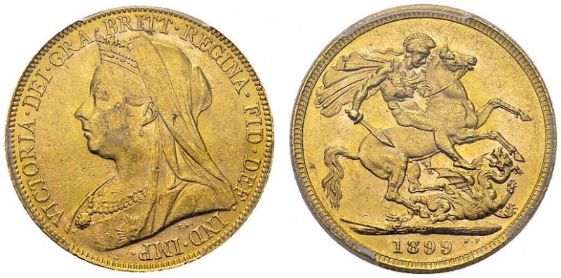 Sovereign 1899 P, Perth. KM 13; Fr. 25; Spink 3876. AU. 7.98 g. PCGS MS 62