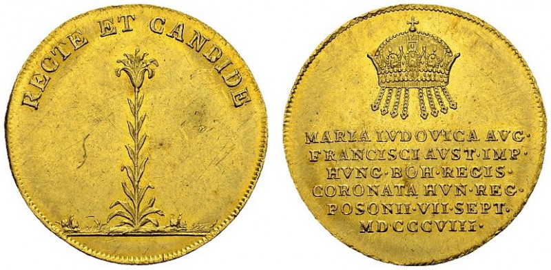 Franz I, 1806-1835. Gold token 1808. 25 mm. Coronation of Maria Ludovica as quee...