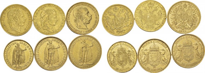 Lot of 6 coins : Ducat 1841 E, Ducat 1867 E, 20 Corona 1894, 10 Korona 1911 KB, ...