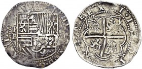 Felipe II, 1556-1598. 8 Reales PB, Potosí. KM 5.1. AR. 27.00 g. F-VF