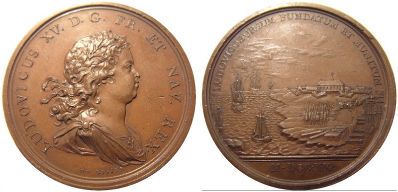 French colony. Louis XV, 1715-1774. Bronze medal ND by Duvivier. 42 mm. Founding...
