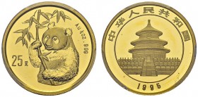 25 Yuan 1995. Small date. ¼ oz gold panda. KM 717; Fr. B6. AU. 7.77 g. R PCGS MS 69