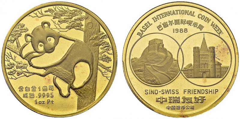 Gold medal 1988, 1 oz. Basel coin week. PAN 89a. AU. 31.10 g. R. 1500 ex. PCGS P...