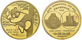 Gold medal 1988, 1 oz. Basel coin week. PAN 89a. AU. 31.10 g. R. 1500 ex. PCGS PR 68 DCAM
Obverse struck with a die intended for a platinum strike (....