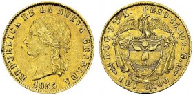 Republic of New Granada, 1831-1858. 10 Pesos 1855, Bogota. KM 116.1; Fr. 79. AU. 16.29 g.
XF-AU damages