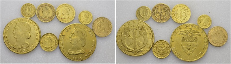 Lot of 8 coins : 1 Peso 1826 IF Popayan, 1 Escudo 1826 FM Popayan, 1827 FM Popay...