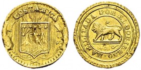 Gold counterstamp trial strike. cf. KM 134.1. AU. 0.22 g. F-VF ex jewellery
This counterstamp was used on Colombian 50 centavos on 1889. Extremely ra...