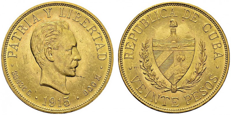 20 Pesos 1915, Philadelphia. Obv. PATRIA Y LIBERTAD. Head of José Martí right. R...