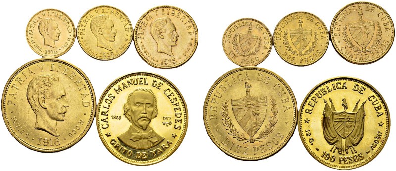 Lot of 5 coins : Peso 1915, 2 Pesos 1916, 4 Pesos 1915, 10 Pesos 1916, 100 Pesos...