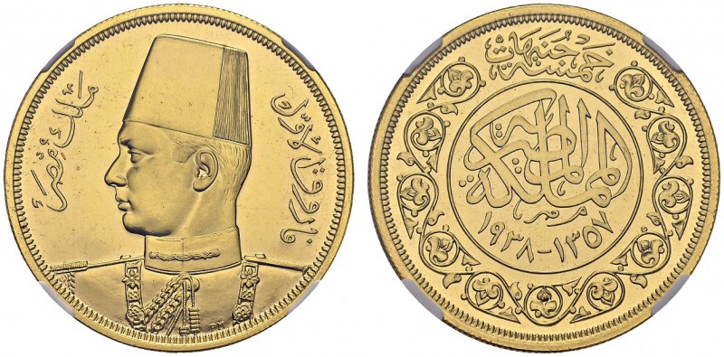500 Piastres AH 1357 / 1938. Royal wedding. KM 373; Fr. 35. AU. 42.48 g. NGC PF ...